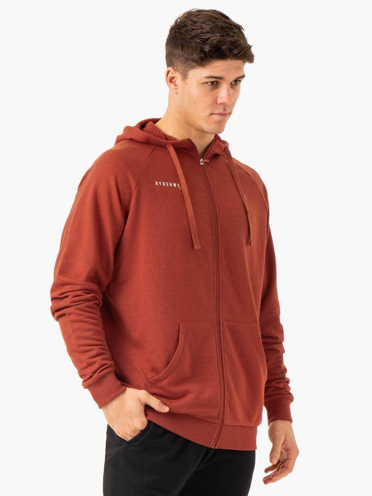 Bluzy Z Kapturem Męskie Ryderwear Men Hoodie Pursuit Zip Up Czerwone | PL2682QZ