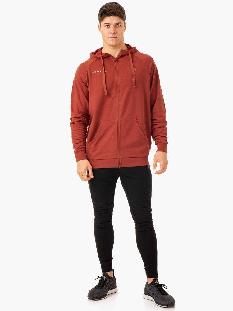 Bluzy Z Kapturem Męskie Ryderwear Men Hoodie Pursuit Zip Up Czerwone | PL2682QZ