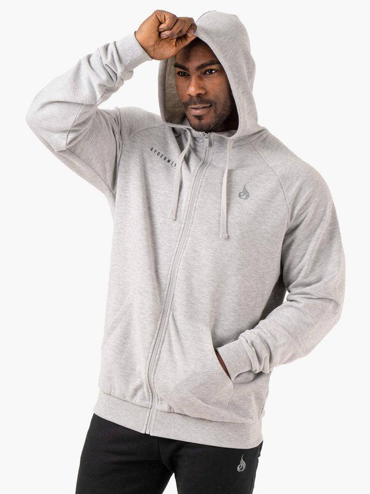 Bluzy Z Kapturem Męskie Ryderwear Men Hoodie Pursuit Zip Up Głęboka Szare | PL2683MA