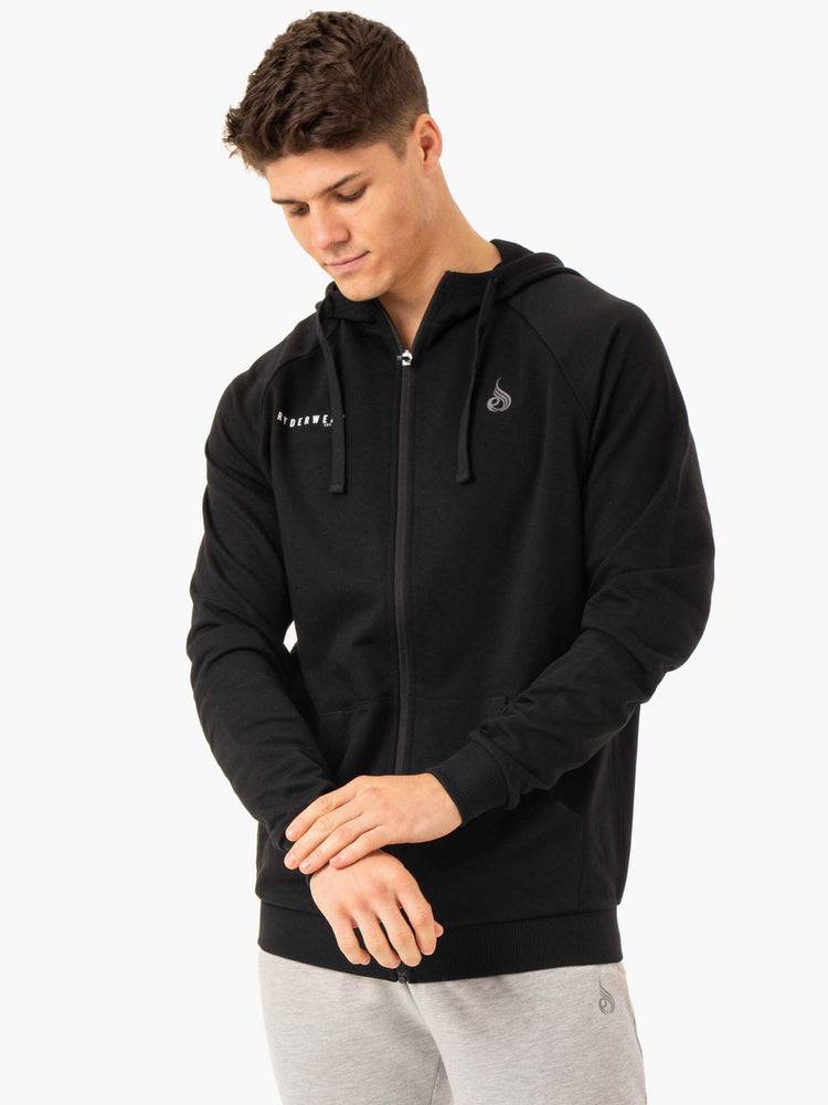 Bluzy Z Kapturem Męskie Ryderwear Men Hoodie Pursuit Zip Up Czarne | PL2684NB