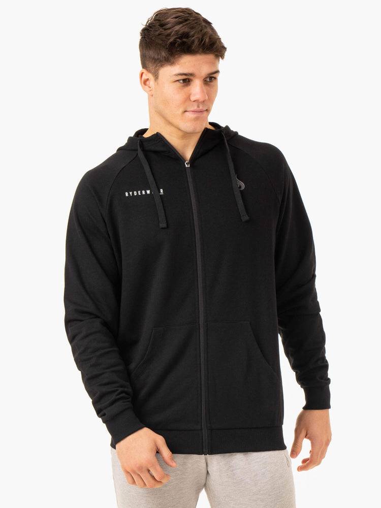 Bluzy Z Kapturem Męskie Ryderwear Men Hoodie Pursuit Zip Up Czarne | PL2684NB