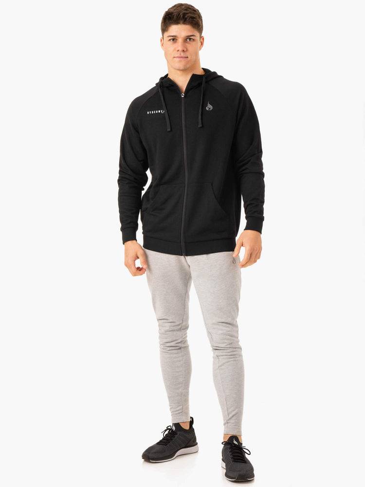 Bluzy Z Kapturem Męskie Ryderwear Men Hoodie Pursuit Zip Up Czarne | PL2684NB