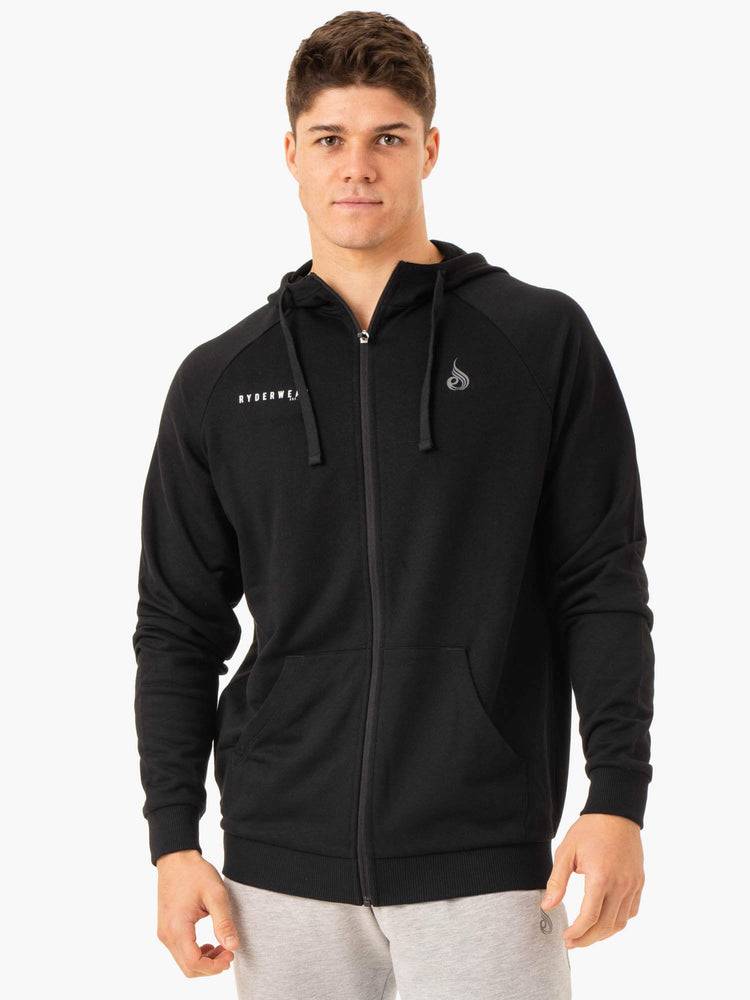 Bluzy Z Kapturem Męskie Ryderwear Men Hoodie Pursuit Zip Up Czarne | PL2684NB