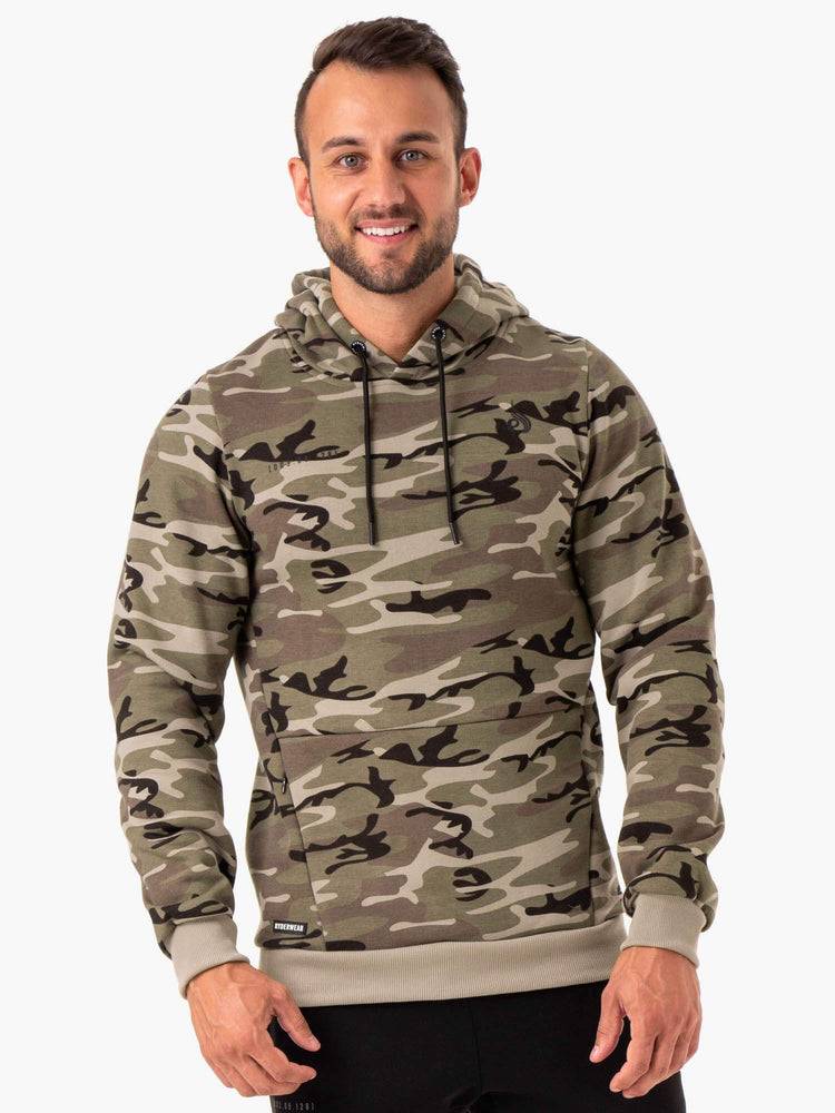 Bluzy Z Kapturem Męskie Ryderwear Men Hoodie Camo Tech Pullover Khaki Camo | PL2696FM