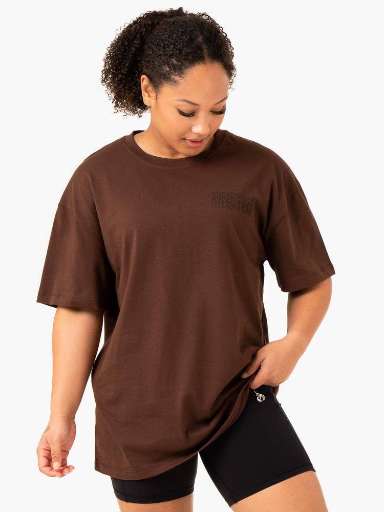 Koszulki Damskie Ryderwear Women T Shirts Level Up Oversized Czekolada | PL1361SO