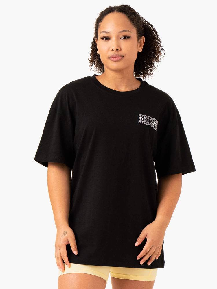 Koszulki Damskie Ryderwear Women T Shirts Level Up Oversized Czarne | PL1362DN