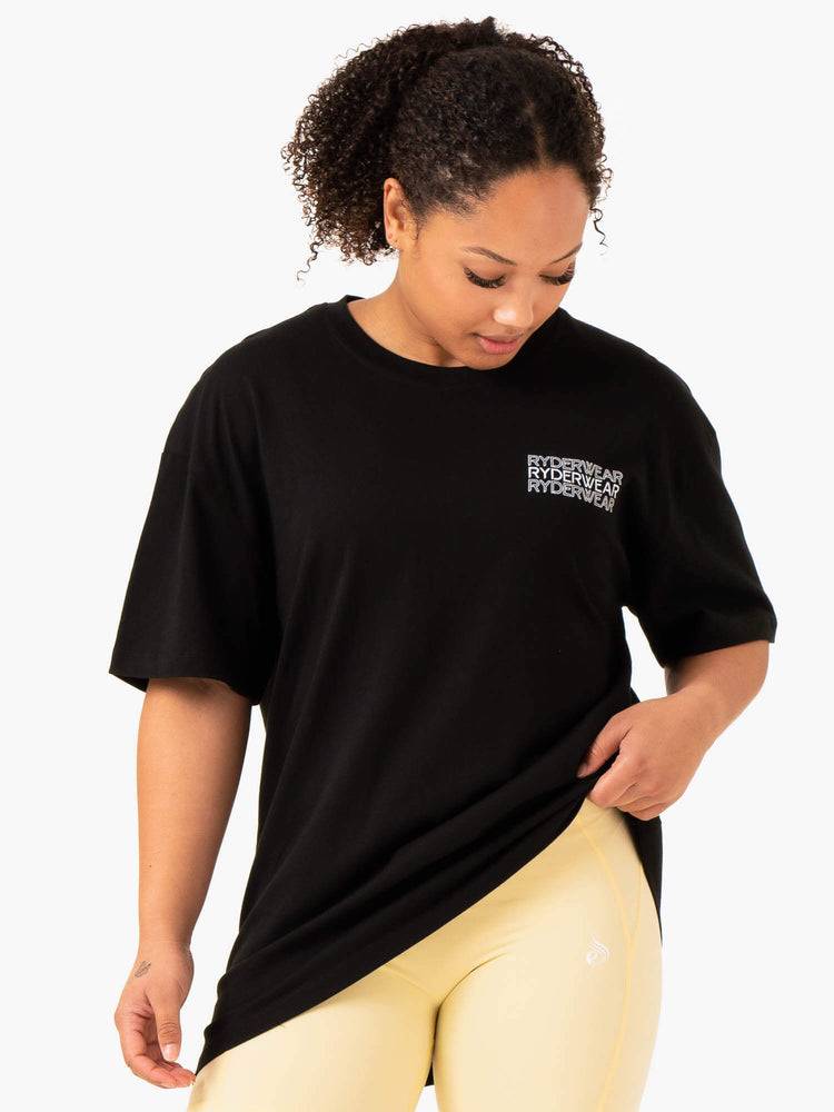 Koszulki Damskie Ryderwear Women T Shirts Level Up Oversized Czarne | PL1362DN