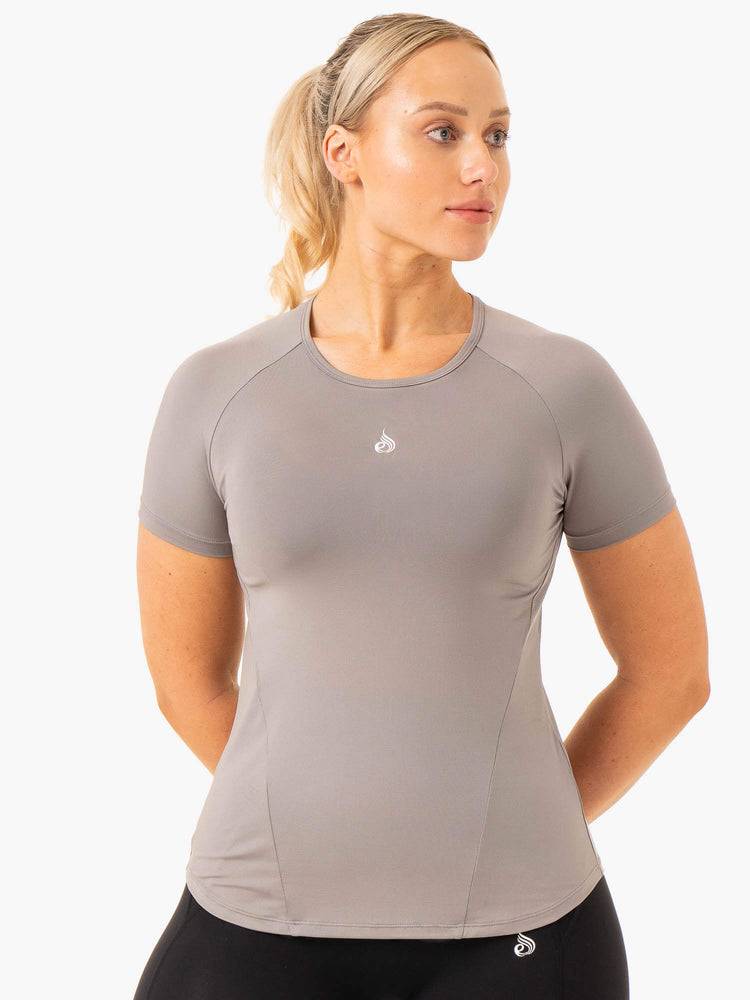 Koszulki Damskie Ryderwear Women T Shirts Level Up Treningowe Szare | PL1365HK