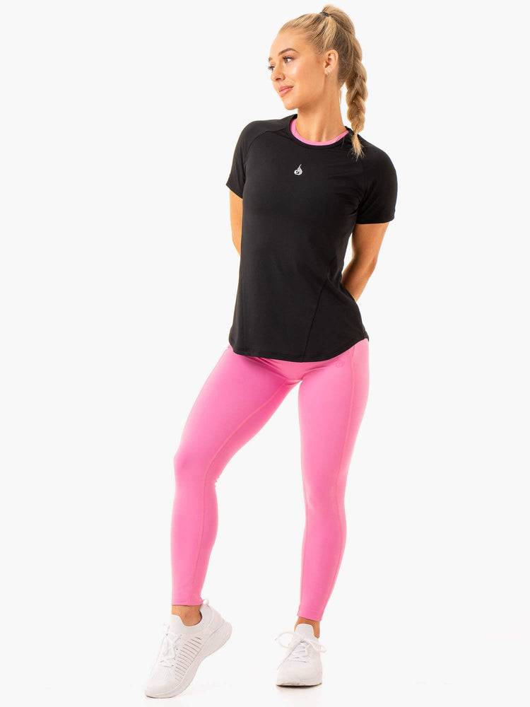 Koszulki Damskie Ryderwear Women T Shirts Level Up Treningowe Czarne | PL1367KI