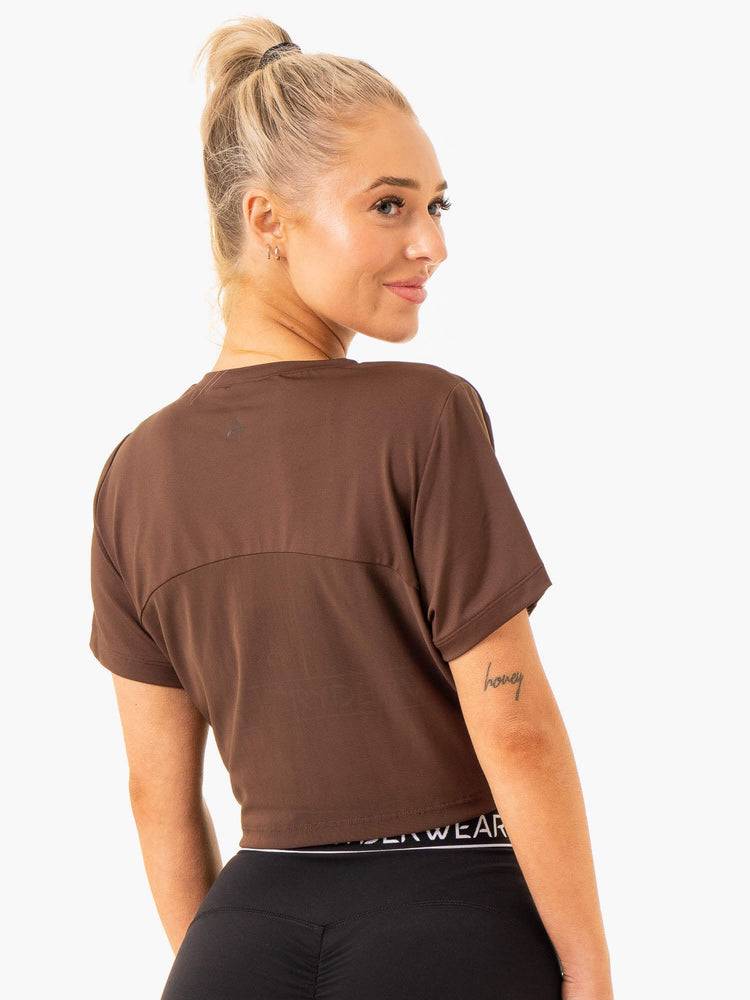 Koszulki Damskie Ryderwear Women T Shirts Level Up Cropped Czekolada | PL1368LH