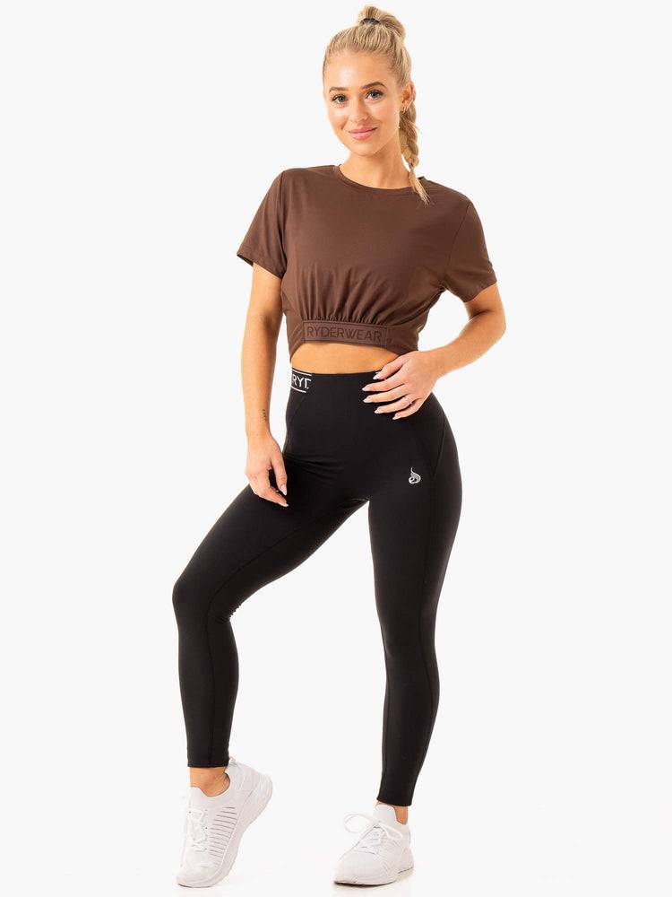 Koszulki Damskie Ryderwear Women T Shirts Level Up Cropped Czekolada | PL1368LH