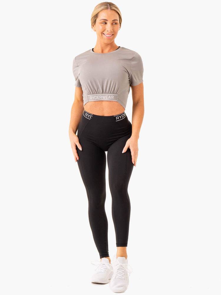 Koszulki Damskie Ryderwear Women T Shirts Level Up Cropped Szare | PL1369ZG