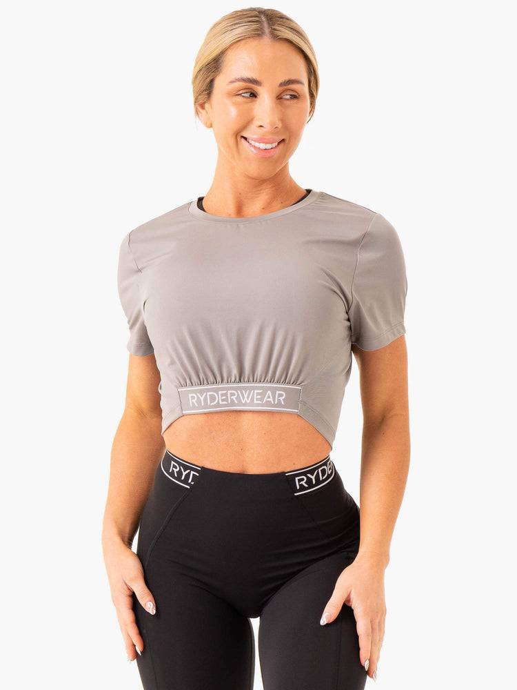 Koszulki Damskie Ryderwear Women T Shirts Level Up Cropped Szare | PL1369ZG