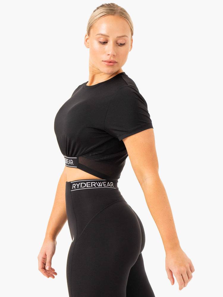 Koszulki Damskie Ryderwear Women T Shirts Level Up Cropped Czarne | PL1370XF