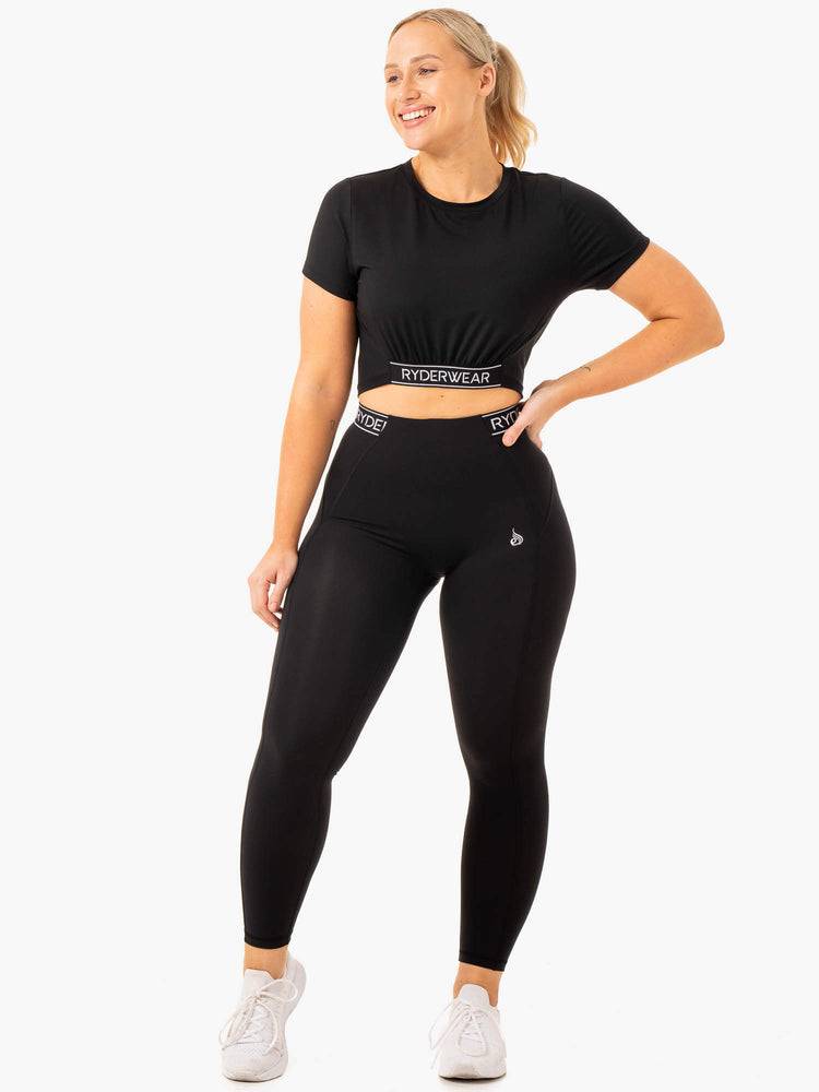 Koszulki Damskie Ryderwear Women T Shirts Level Up Cropped Czarne | PL1370XF