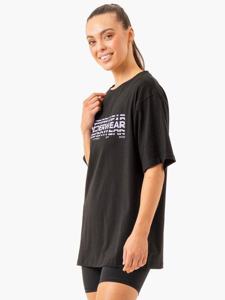 Koszulki Damskie Ryderwear Women T Shirts Grafiką Oversized Unisex Czarne | PL1373BC