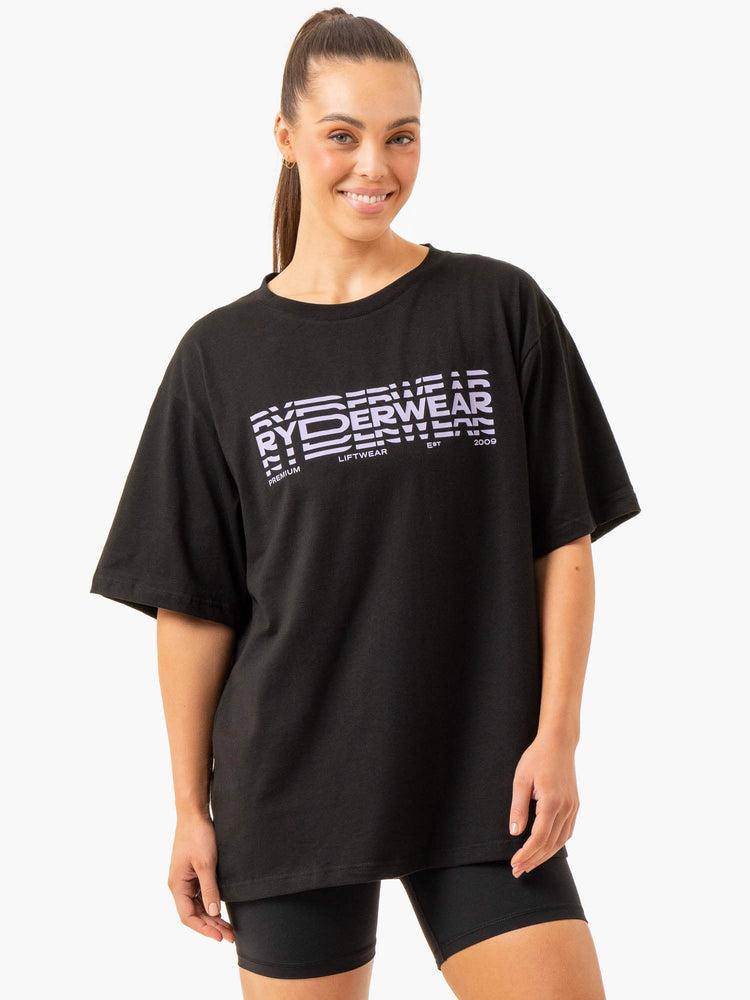 Koszulki Damskie Ryderwear Women T Shirts Grafiką Oversized Unisex Czarne | PL1373BC