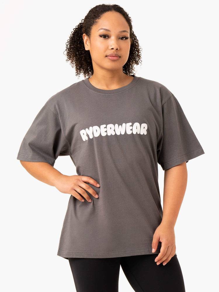 Koszulki Damskie Ryderwear Women T Shirts Icon Oversized Szare | PL1376QZ