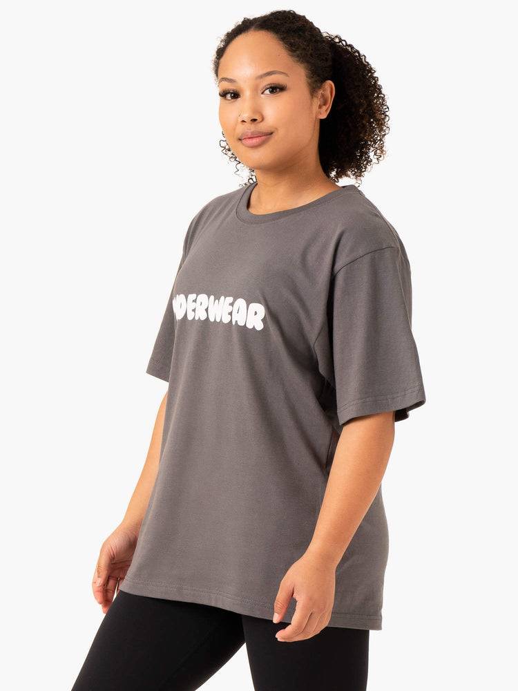 Koszulki Damskie Ryderwear Women T Shirts Icon Oversized Szare | PL1376QZ