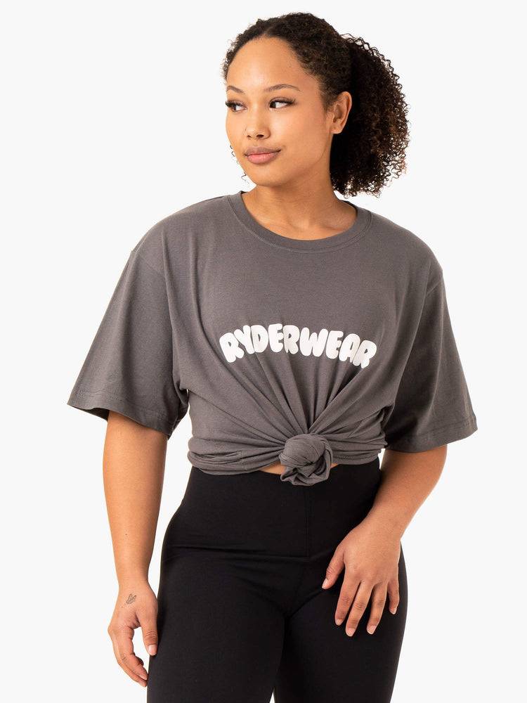 Koszulki Damskie Ryderwear Women T Shirts Icon Oversized Szare | PL1376QZ