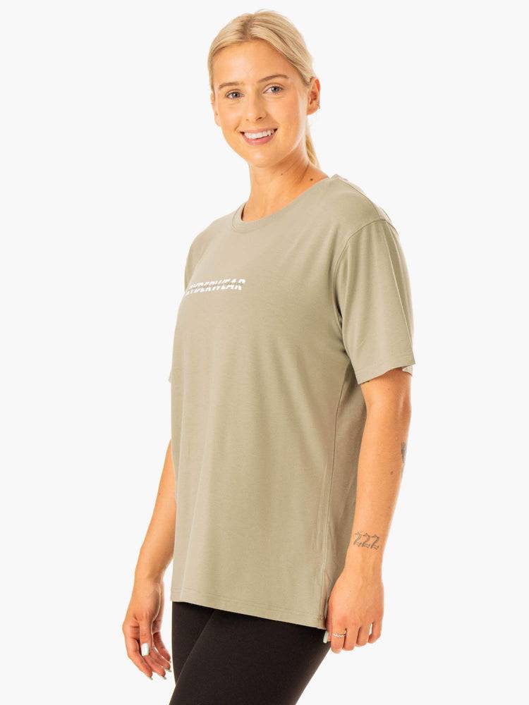 Koszulki Damskie Ryderwear Women T Shirts Edit Longline Oliwkowe | PL1389FM