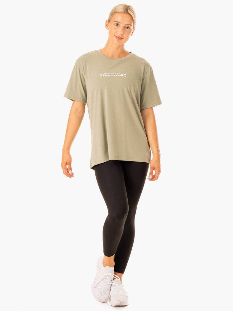 Koszulki Damskie Ryderwear Women T Shirts Edit Longline Oliwkowe | PL1389FM