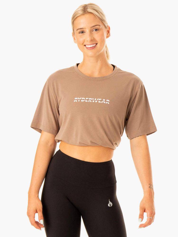 Koszulki Damskie Ryderwear Women T Shirts Edit Longline Taupe | PL1390GL