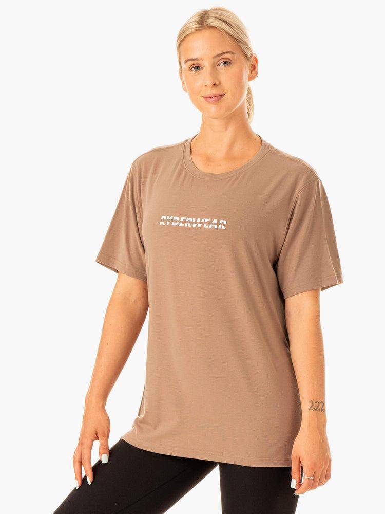 Koszulki Damskie Ryderwear Women T Shirts Edit Longline Taupe | PL1390GL