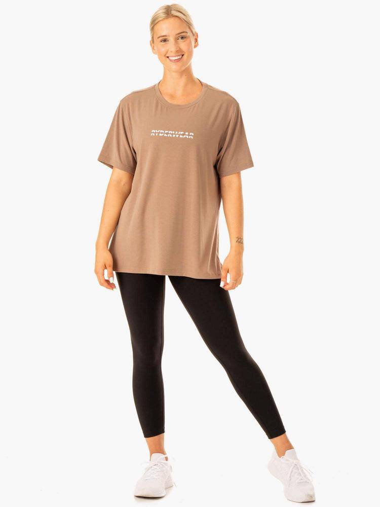 Koszulki Damskie Ryderwear Women T Shirts Edit Longline Taupe | PL1390GL