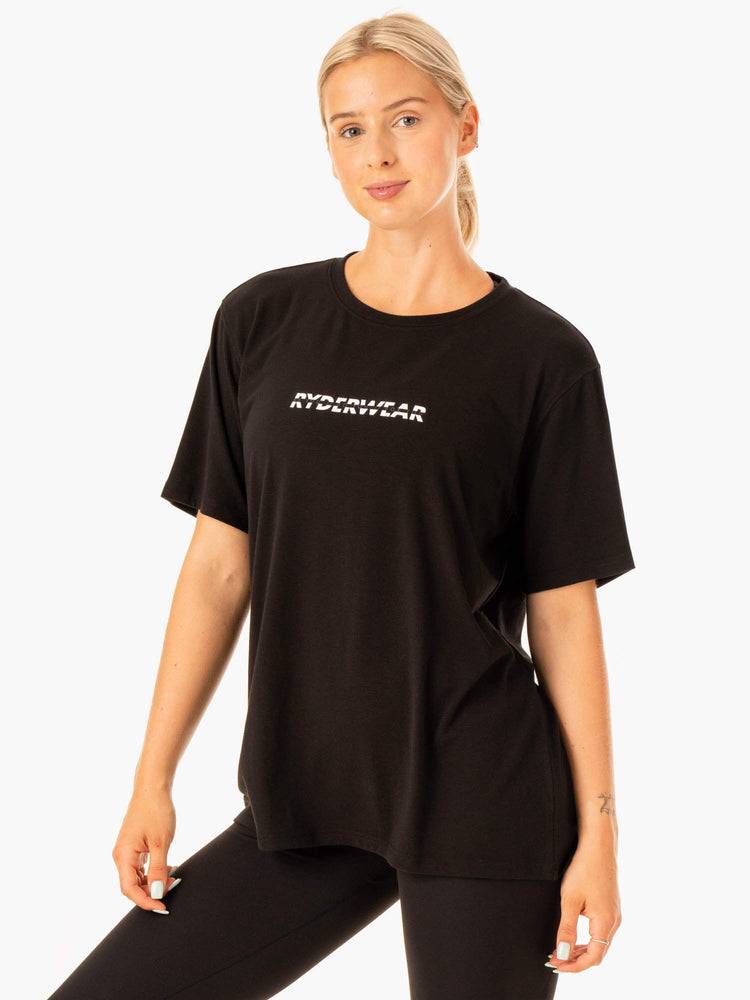 Koszulki Damskie Ryderwear Women T Shirts Edit Longline Czarne | PL1391HK