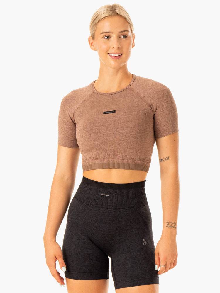 Koszulki Damskie Ryderwear Women T Shirts Excel Seamless Beżowe | PL1397CE