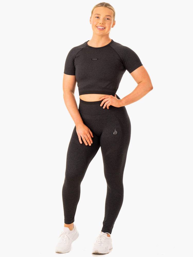 Koszulki Damskie Ryderwear Women T Shirts Excel Seamless Czarne | PL1400NB