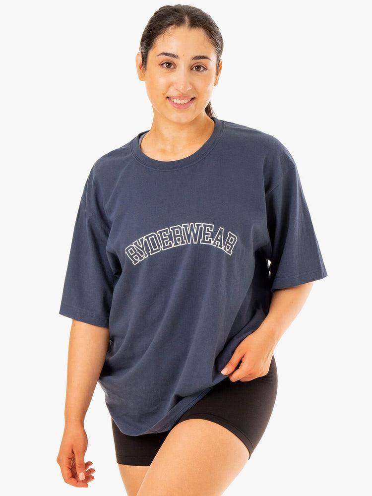 Koszulki Damskie Ryderwear Women T Shirts Oversized Niebieskie | PL1412AP