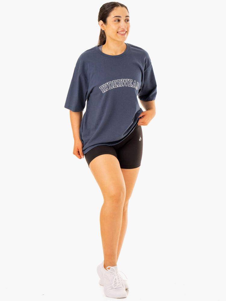 Koszulki Damskie Ryderwear Women T Shirts Oversized Niebieskie | PL1412AP