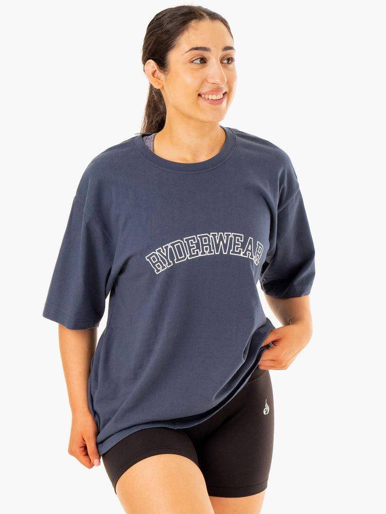 Koszulki Damskie Ryderwear Women T Shirts Oversized Niebieskie | PL1412AP