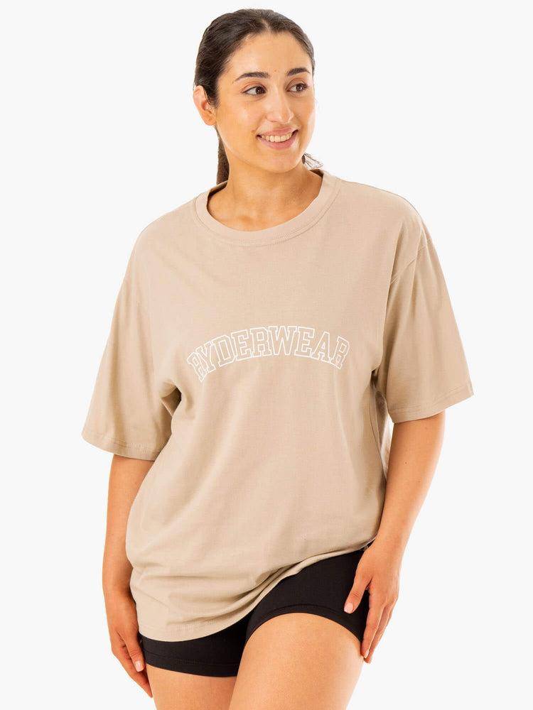 Koszulki Damskie Ryderwear Women T Shirts Oversized Taupe | PL1413SO