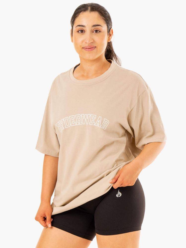 Koszulki Damskie Ryderwear Women T Shirts Oversized Taupe | PL1413SO