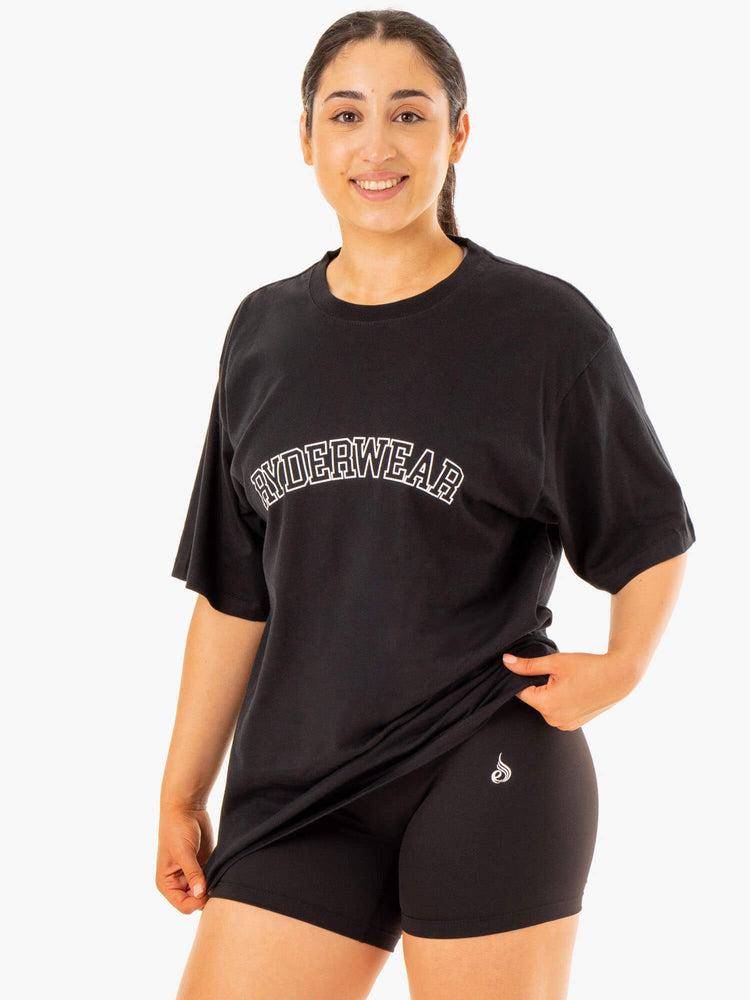 Koszulki Damskie Ryderwear Women T Shirts Oversized Czarne | PL1414DN