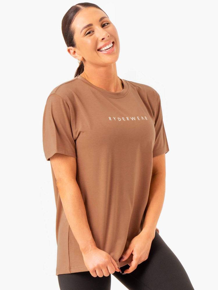 Koszulki Damskie Ryderwear Women T Shirts Boyfriend Longline Beżowe | PL1423CE