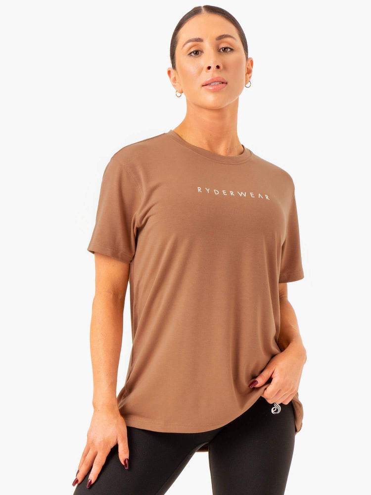 Koszulki Damskie Ryderwear Women T Shirts Boyfriend Longline Beżowe | PL1423CE