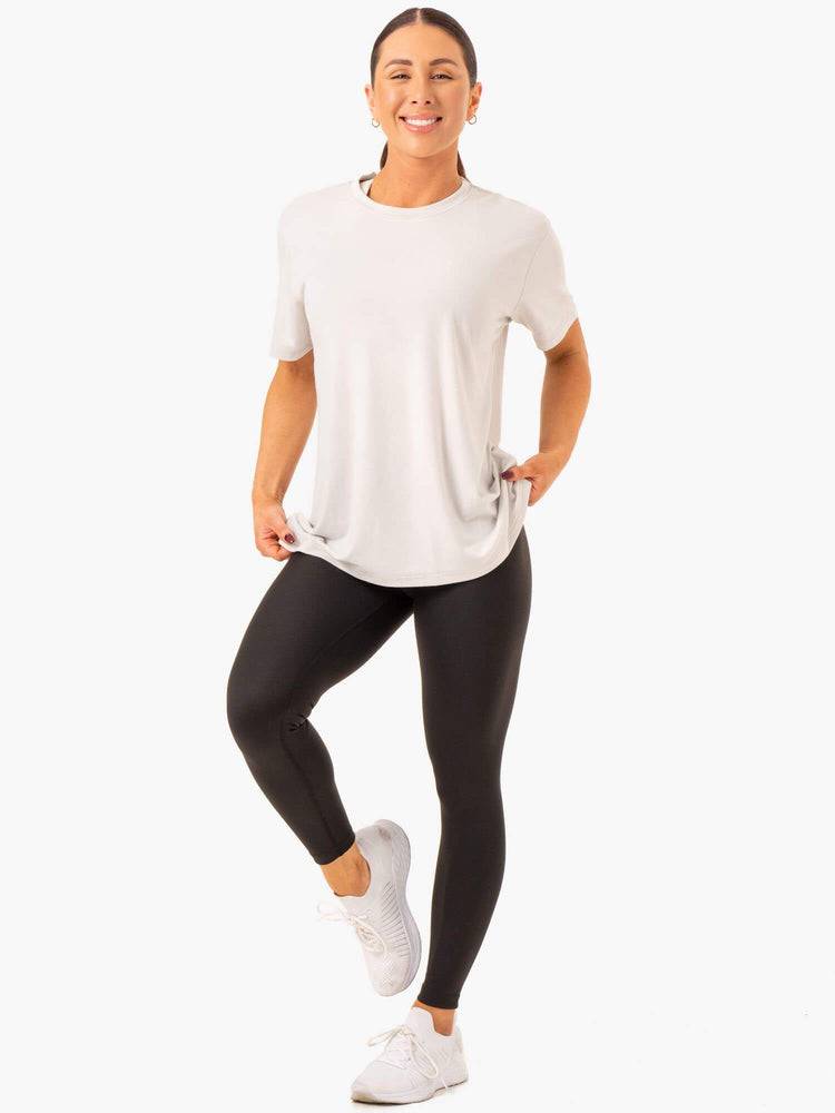 Koszulki Damskie Ryderwear Women T Shirts Boyfriend Longline Białe Szare | PL1424VD