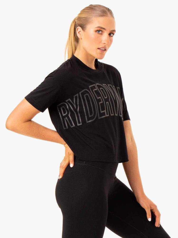 Koszulki Damskie Ryderwear Women T Shirts Replay Boxy Tee Czarne | PL1431RW