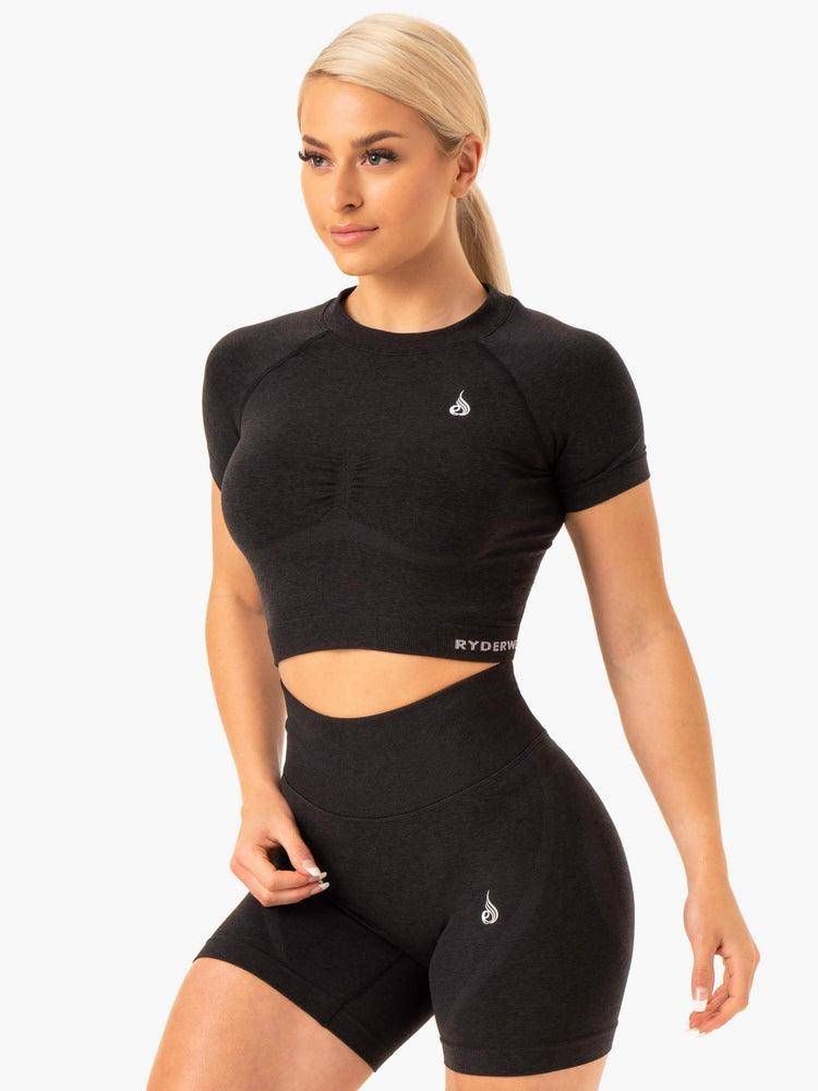 Koszulki Damskie Ryderwear Women T Shirts Sculpt Seamless Czarne | PL1439SO