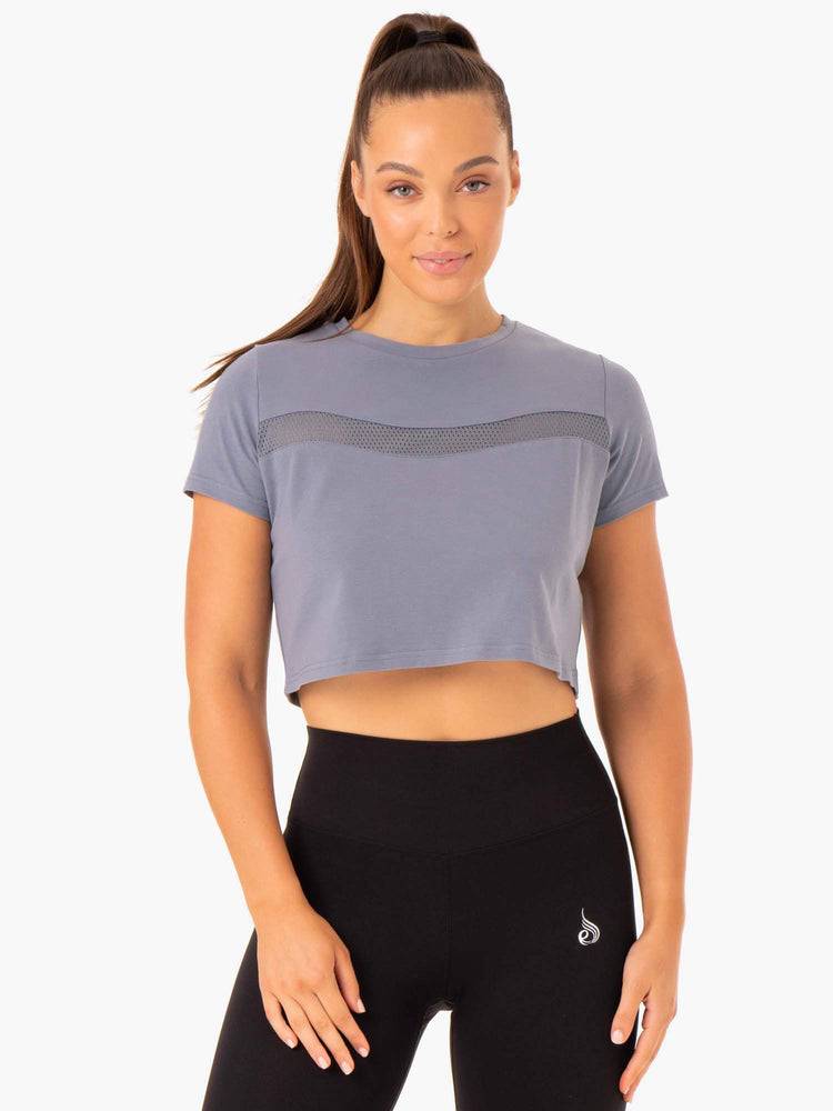 Koszulki Damskie Ryderwear Women T Shirts Hybryd Mesh Tee Szare Niebieskie | PL1442GL