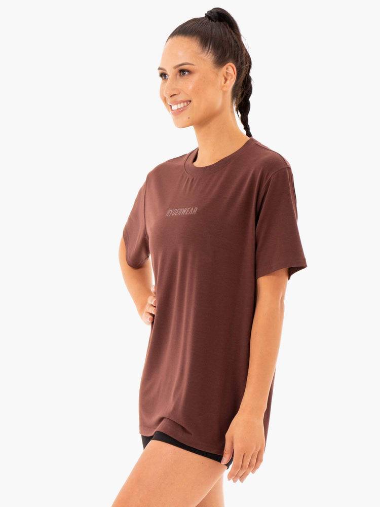 Koszulki Damskie Ryderwear Women T Shirts Define Long Line Czekolada | PL1446LH