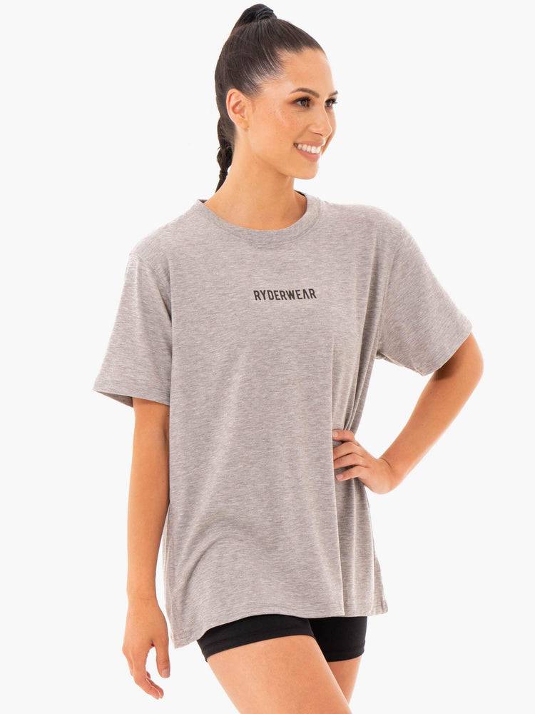 Koszulki Damskie Ryderwear Women T Shirts Define Long Line Szare | PL1448XF