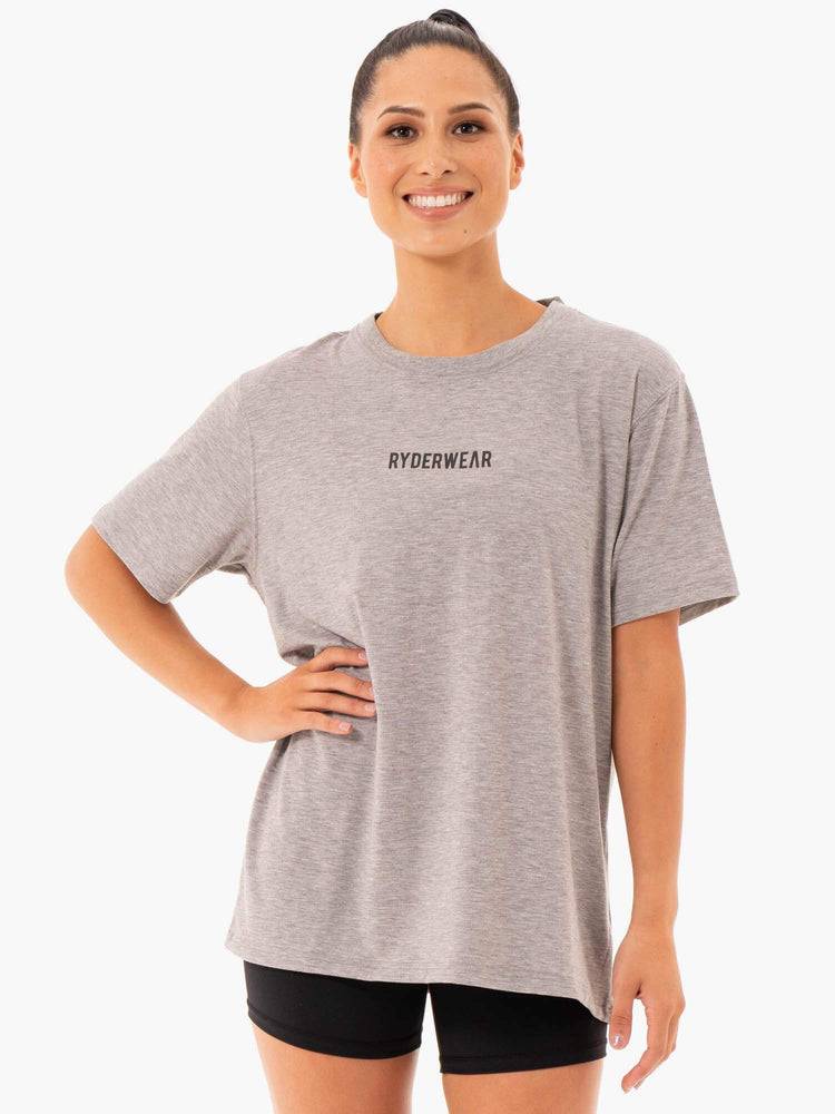 Koszulki Damskie Ryderwear Women T Shirts Define Long Line Szare | PL1448XF