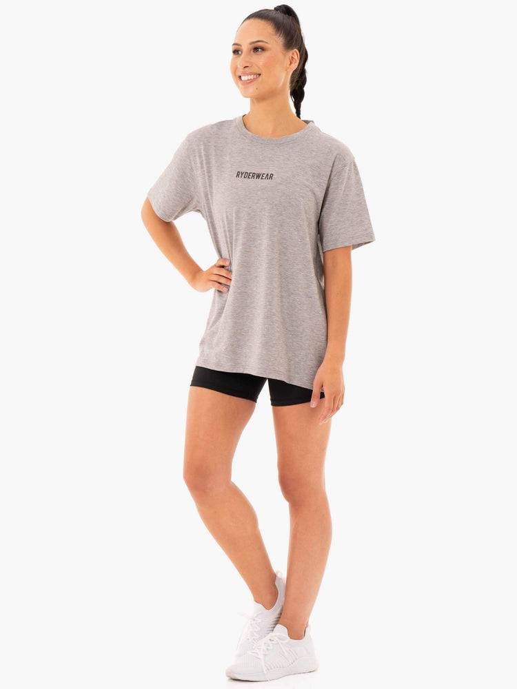 Koszulki Damskie Ryderwear Women T Shirts Define Long Line Szare | PL1448XF