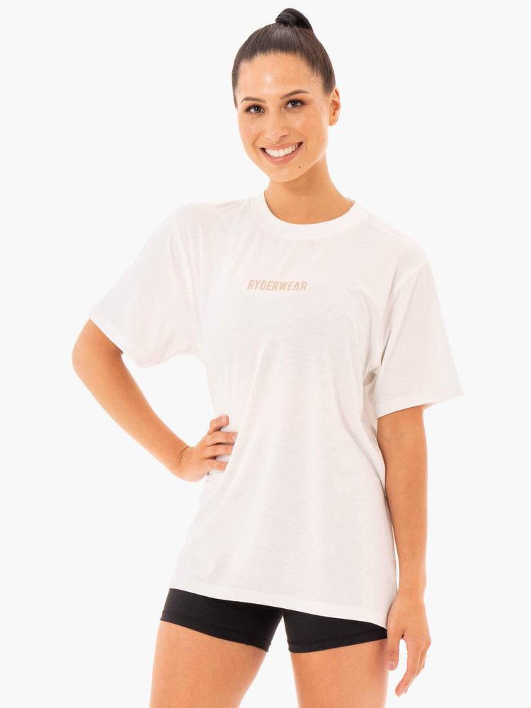 Koszulki Damskie Ryderwear Women T Shirts Define Long Line Białe | PL1449CE