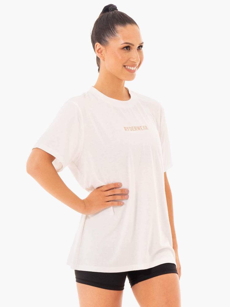 Koszulki Damskie Ryderwear Women T Shirts Define Long Line Białe | PL1449CE